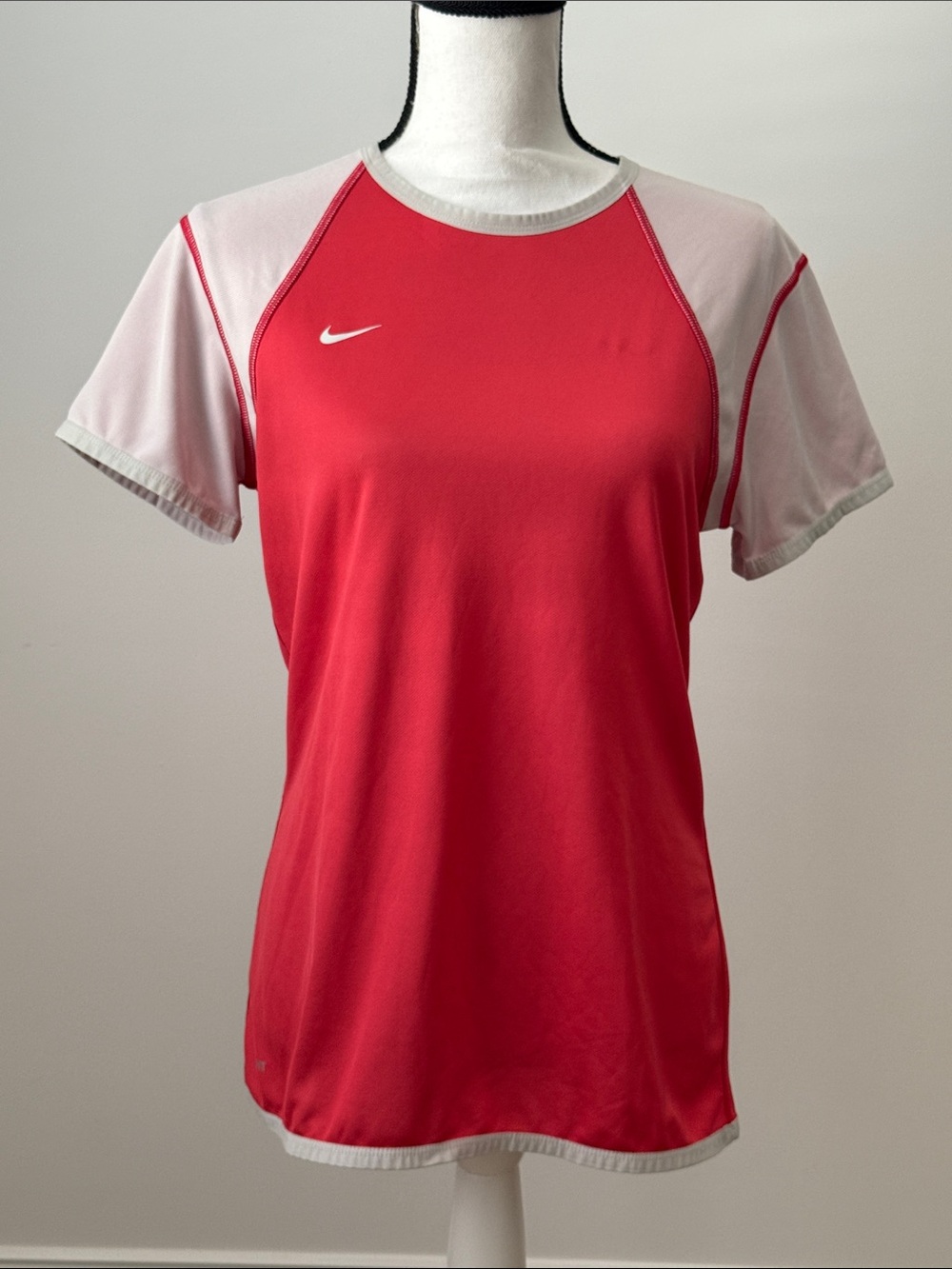 NikeFit Women's Reversible Red Short Sleeve Athletic Tee with Grey Sleeves